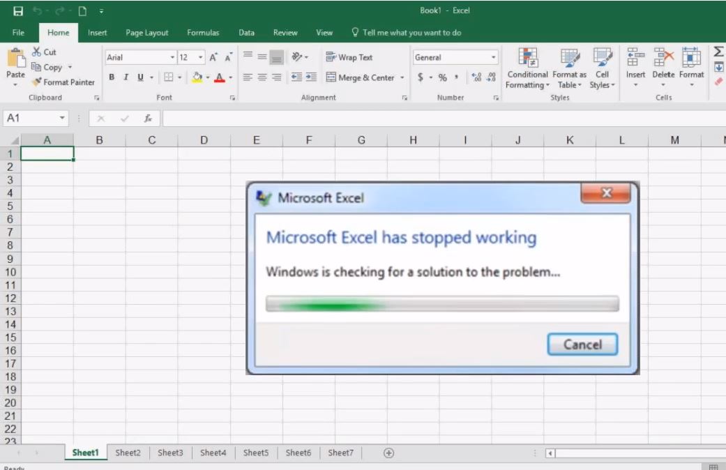 Lỗi excel has stopped working