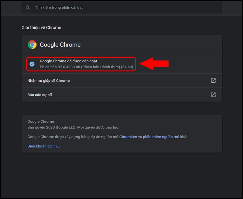 Chrome đã được cập nhật lên phiên bản mới nhất