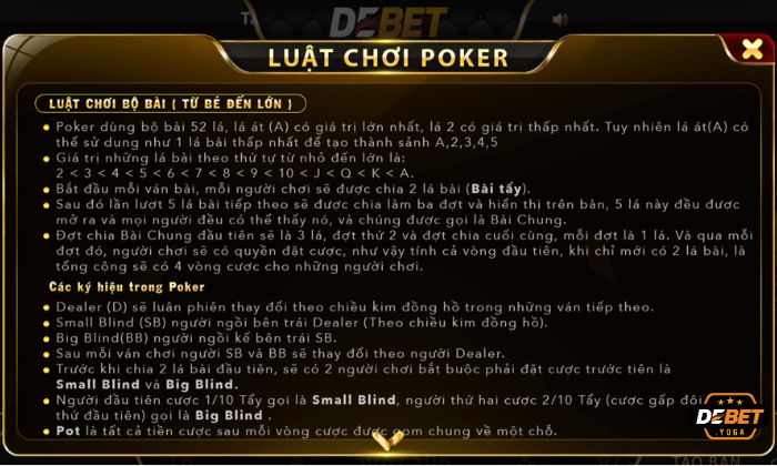 Luật chơi bài Poker Debet người chơi cần nắm vững