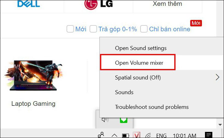 Chọn Open volume mixer