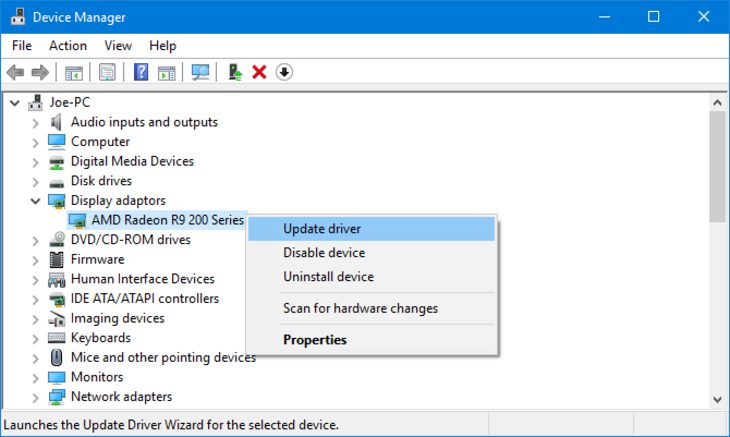 Chọn Display Adaptors > nhấp chuột phải driver đang dùng > Update Driver