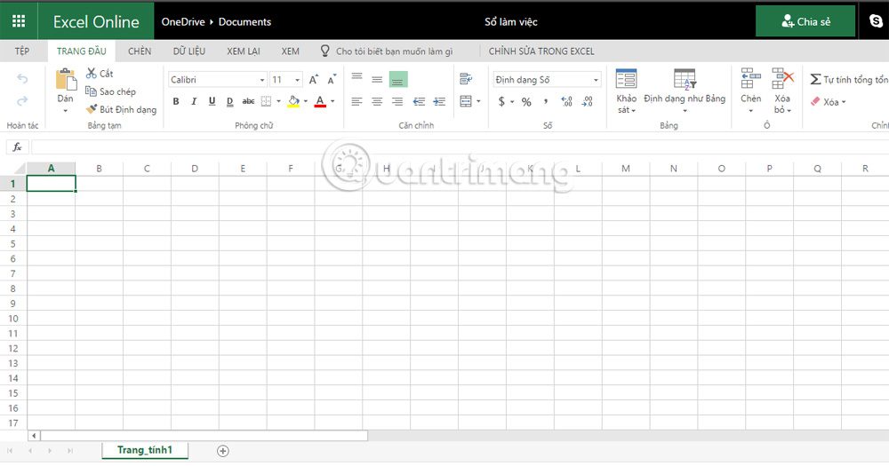 Tạo bảng biểu trực tuyến trên Excel
